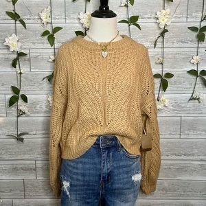 Forever 21 Cable Knit Balloon Sleeve Sweater - Taupe